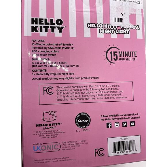 Sanrio HELLO KITTY LED Figural Night Light With 15 Minute Auto Shut-Off ~~NEW~~ - Picture 9 of 10